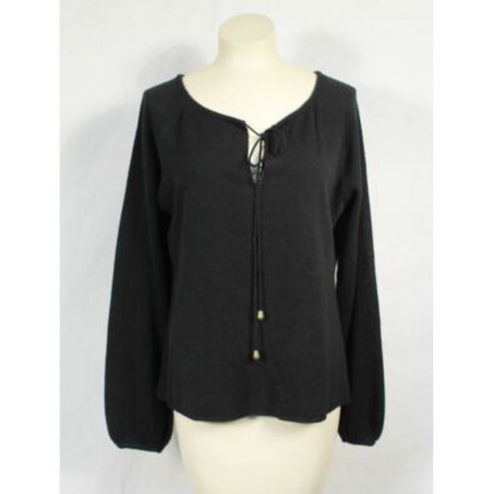 Evie black tie front boho sweater sz M